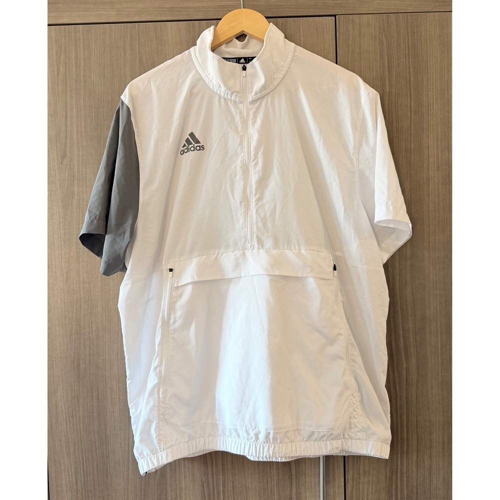 adidas L Stadium Quarter-Zip Woven Short-Sleeve Pullover Activewear White Grey
